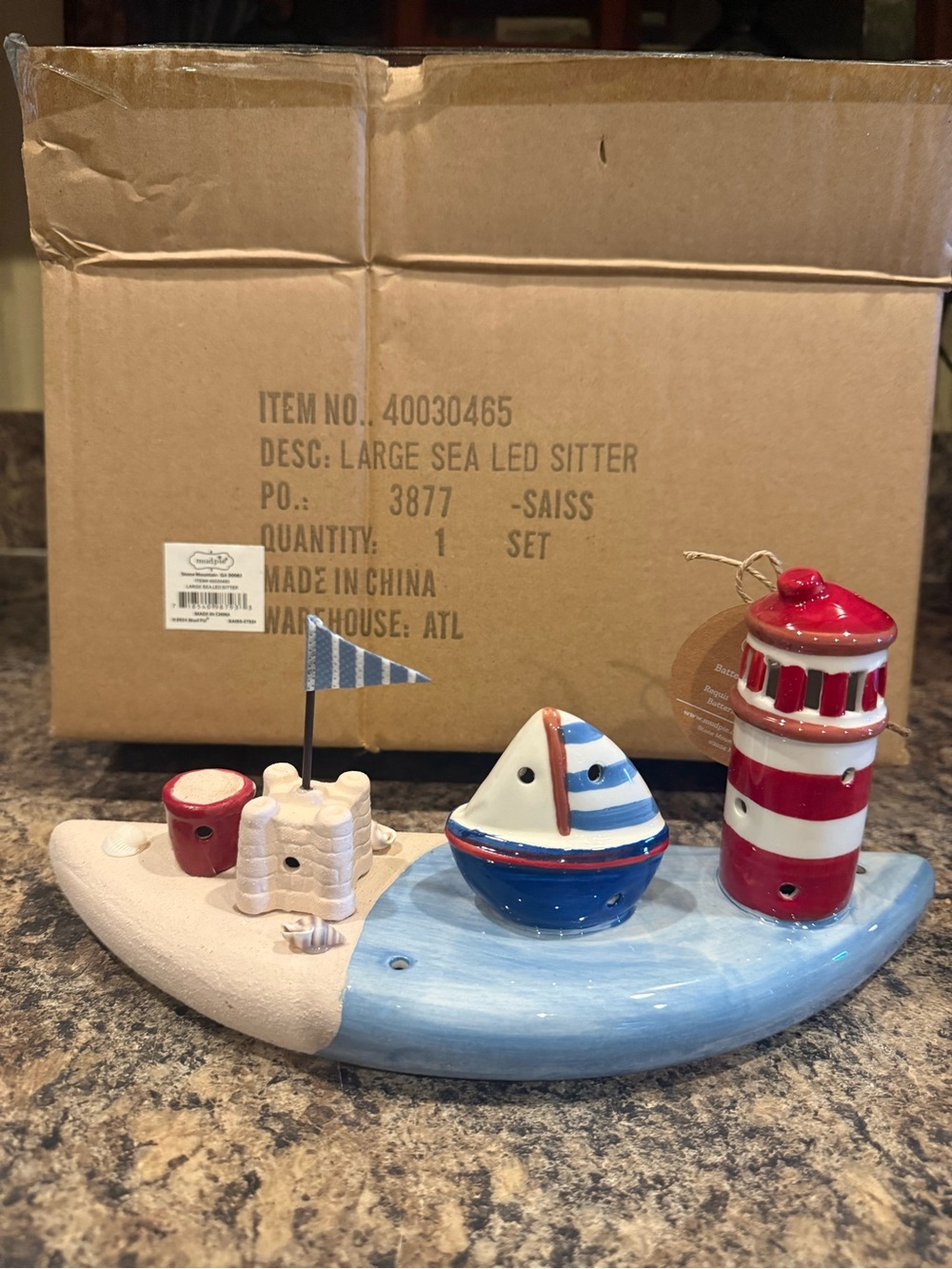 Mudpie Large Beach Light-up Sitter with Red & Blue Lighthouse